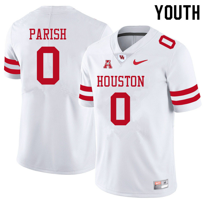 Youth #0 Derek Parish Houston Cougars College Football Jerseys Sale-White - Click Image to Close